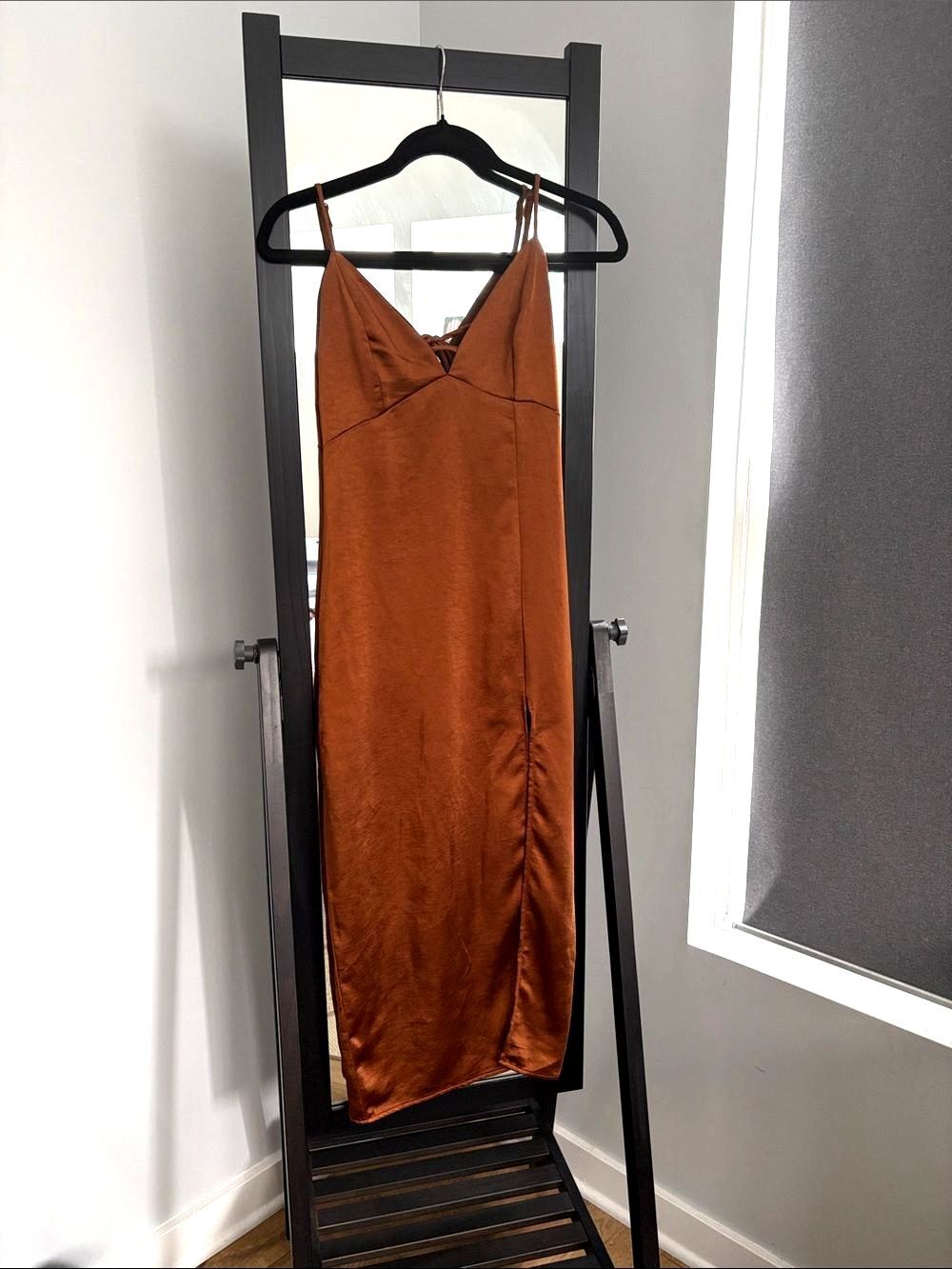 Wild Fable Satin Slip Midi Dress in Terracotta